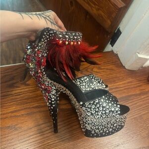 Embellished Black and Red Platform Heels